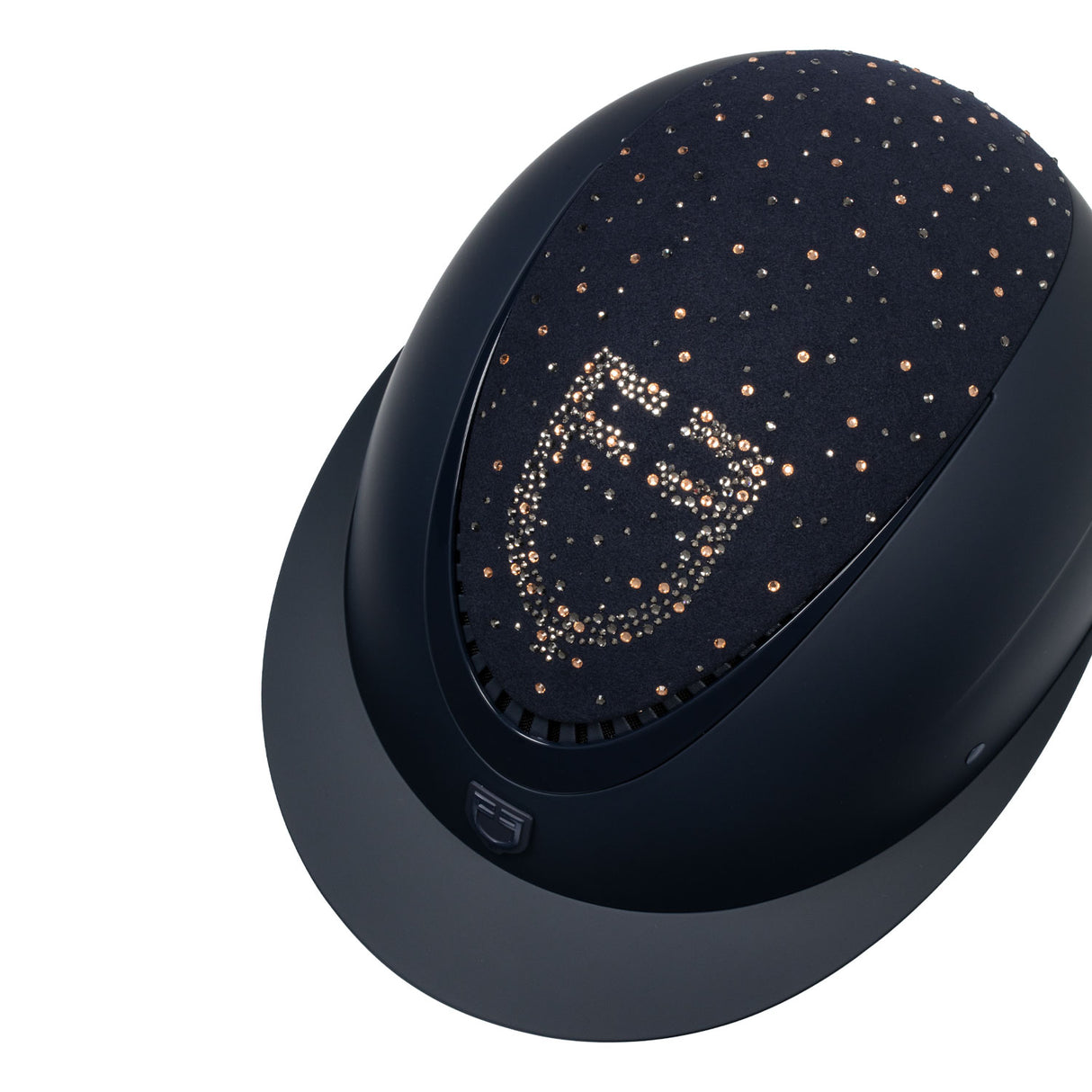 Equestro Matt Helmet With Wide Visor And Rhinestone Logo Homologation En 1384-2023 #colour_blue