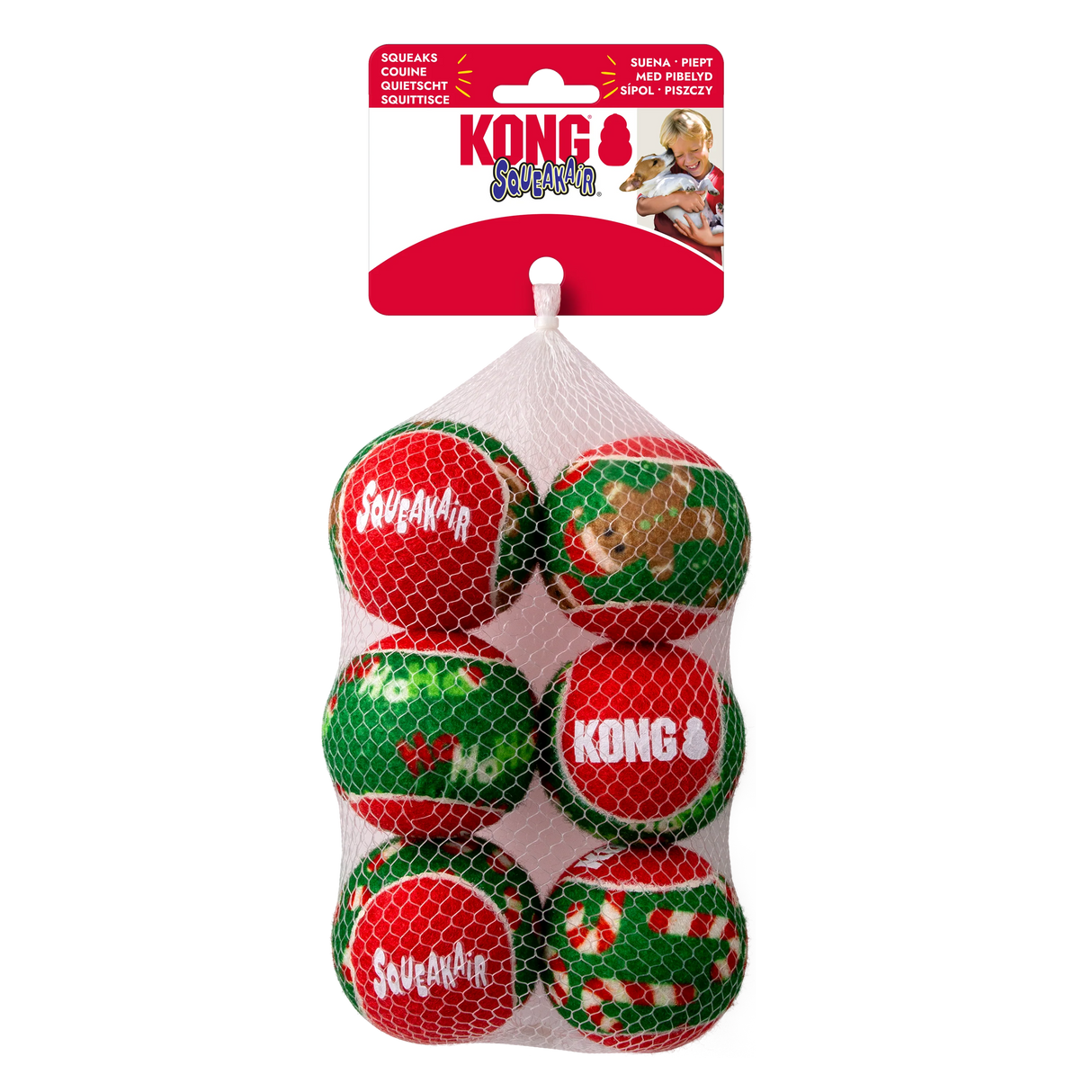 KONG Holiday SqueakAir Balls Pack of 6
