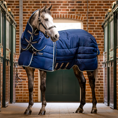 Horseware Ireland Rambo Optimo 400g Plus Stable Rug #colour_navy-beige-baby-blue-navy