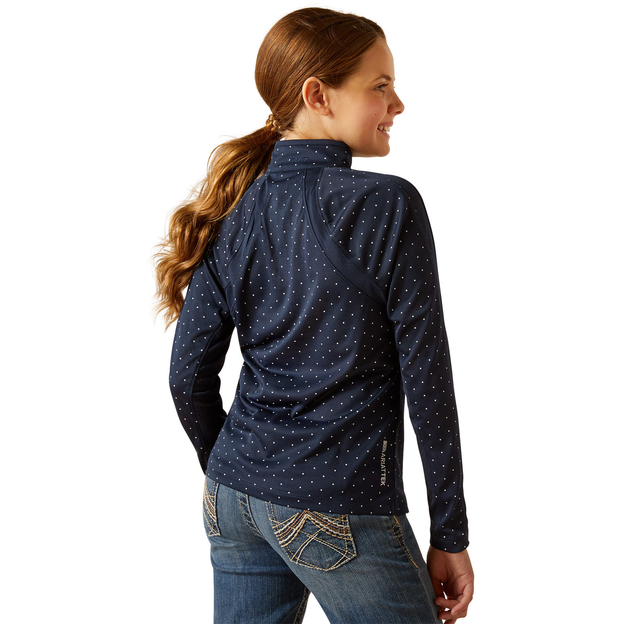 Ariat Youth Sunstopper 3.0 1/4 Zip Baselayer #colour_navy-dot