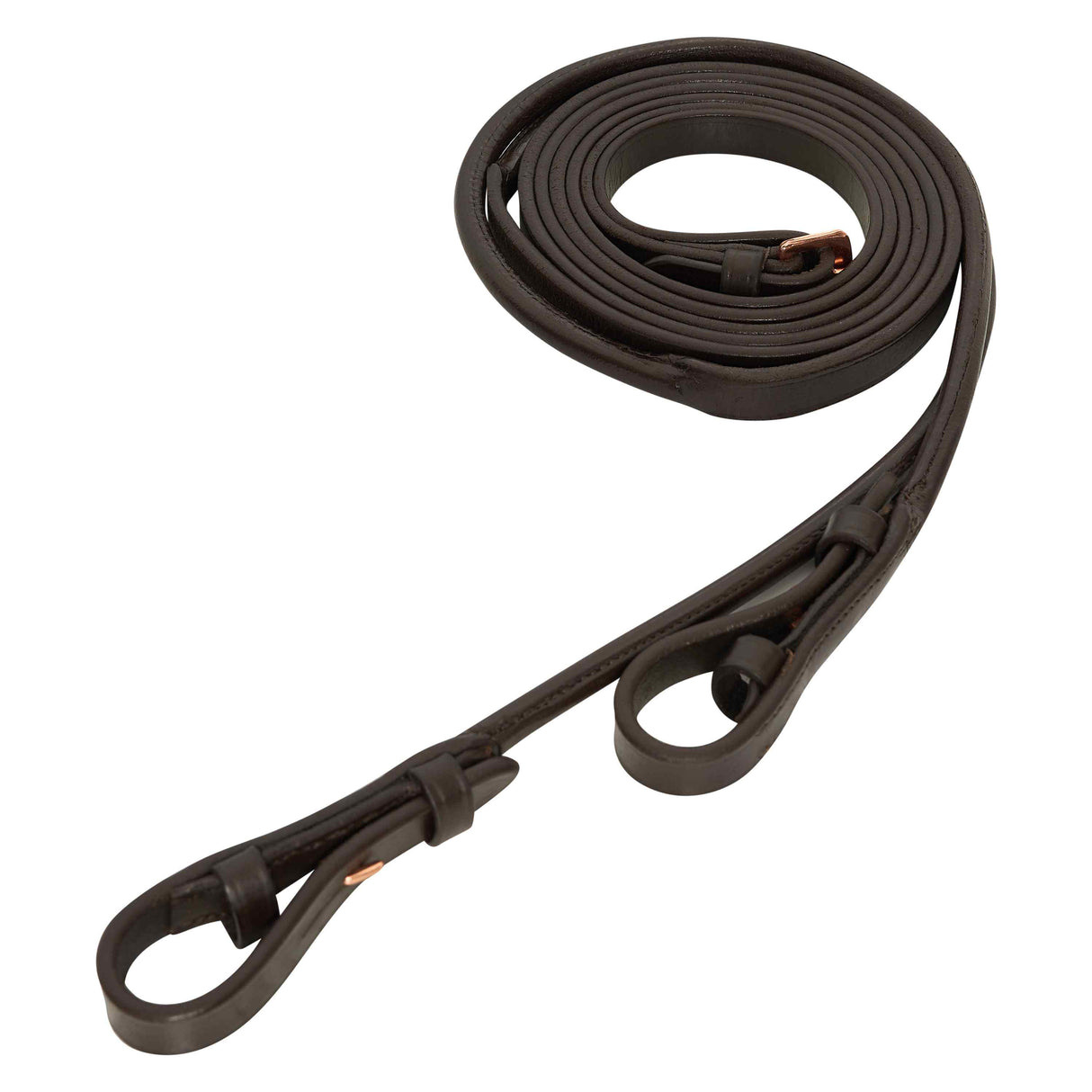 Imperial Riding Round Stitched Snaffle Reins #colour_dark-brown-rose-gold