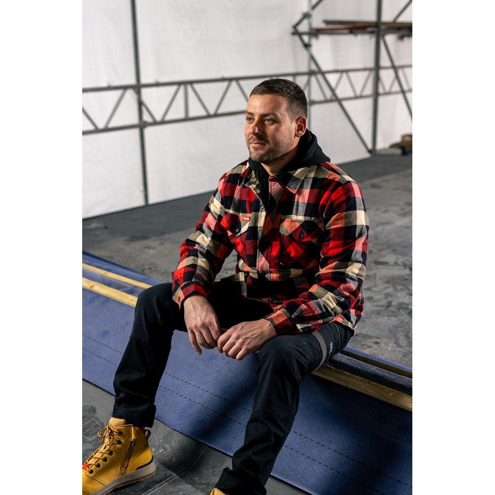 Hard Yakka Quilted Flannel Shacket #colour_red