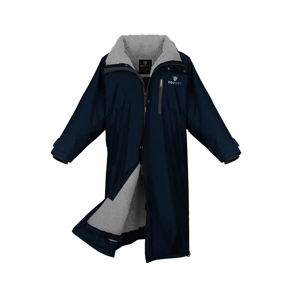 EQUIDRY Women's Thick Fleece Evolution Stowaway Hood #colour_navy-grey