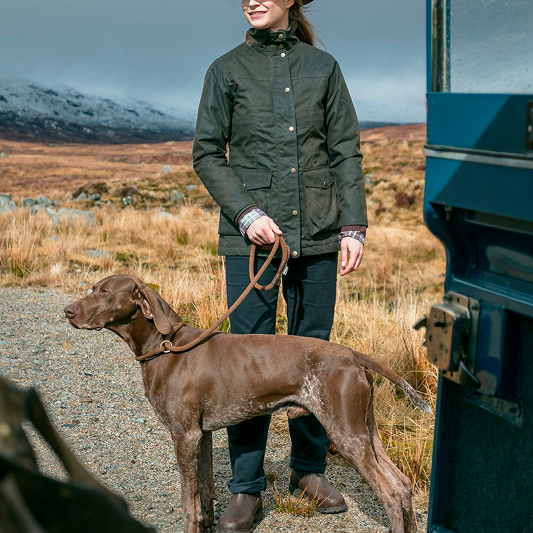Hoggs of Fife Caledonia Ladies Waxed Jacket #colour_antique-olive