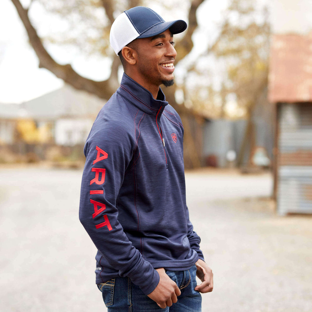 Ariat Men's Tek Team 12 Zip Sweatshirt - Navy Heather #colour_blue