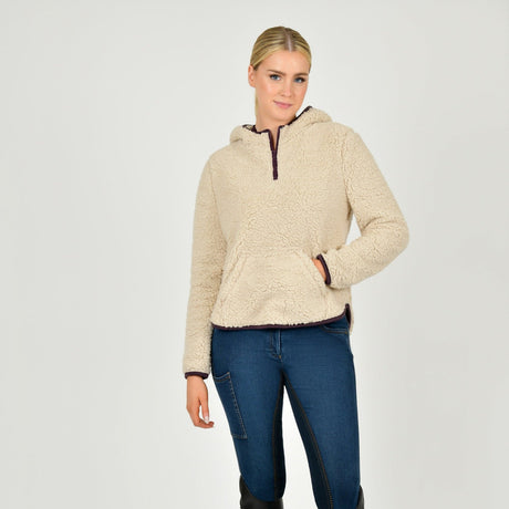 Dublin Ladies Talia Teddy Pullover #colour_natural-fur-plum-perfect-trim