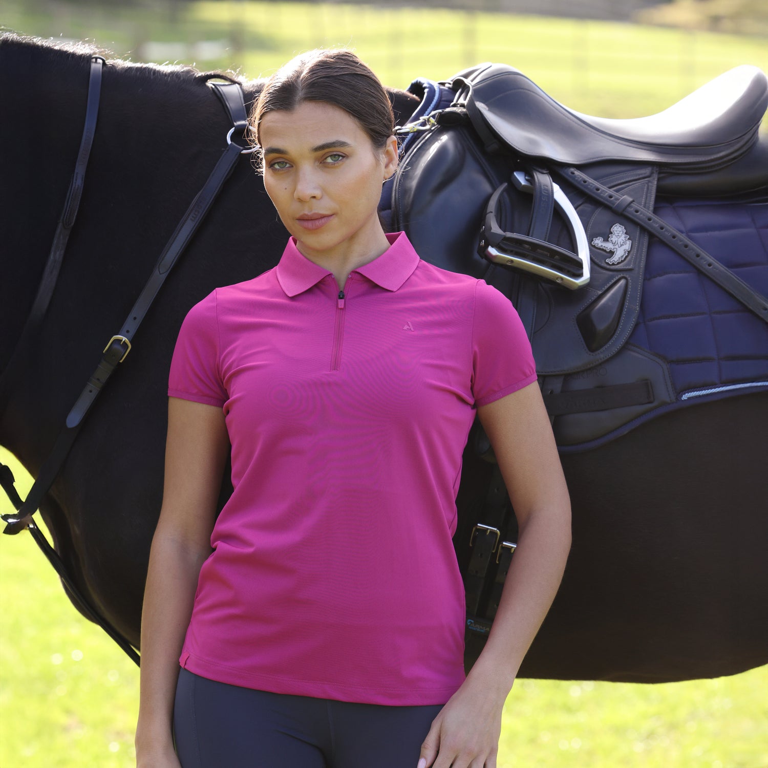 Shires Aubrion Ladies React Tech Polo #colour_fuchsia