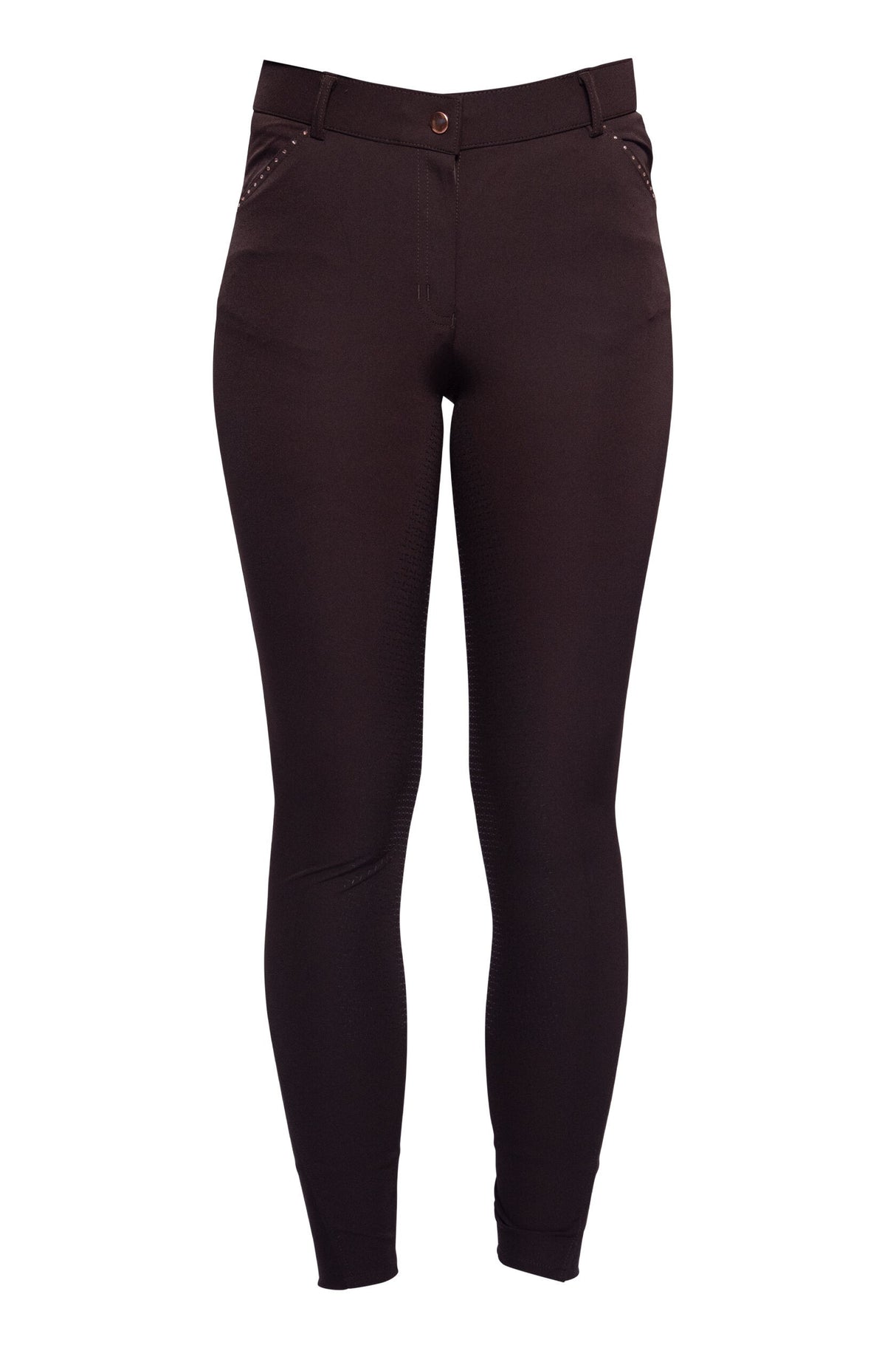 HKM Ladies Silicone Full Seat Riding Breeches -Rosegold Glamour- #colour_brown-rose-gold