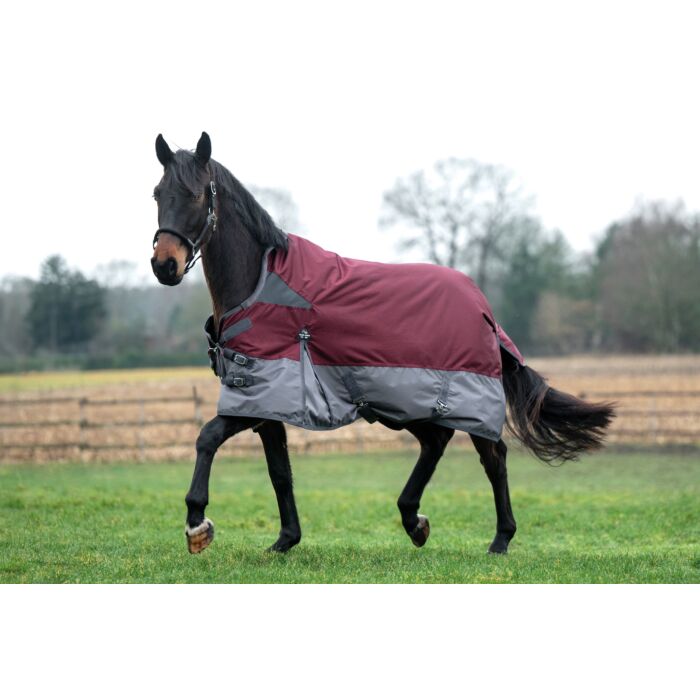 HKM 600D 300g High Neck Turnout Rug -Yukon- #colour_dark-red-grey