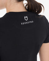 Equestro Women's Slim Fit Cotton T-Shirt Ready To Jump Print With Rhinestones #colour_black