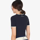 Equestro Women's Slim Fit Training T-Shirt With Chest Ruffles #colour_blue-white