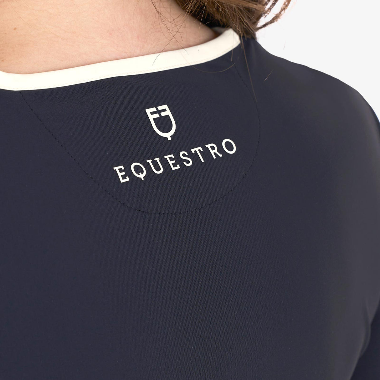 Equestro Women's Slim Fit Training T-Shirt With Chest Ruffles #colour_blue-white