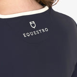 Equestro Women's Slim Fit Training T-Shirt With Chest Ruffles #colour_blue-white