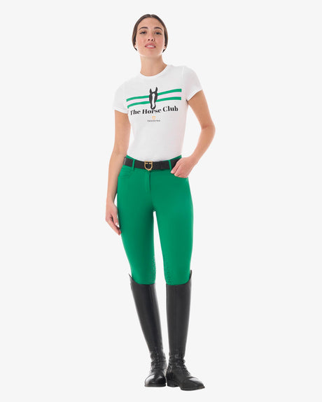 Equestro Women's Stripe Horse Club Cotton T-Shirt #colour_white