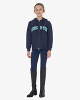 Equestro Kids' Hoodie With Zip And Sponge Lettering #colour_blue-green