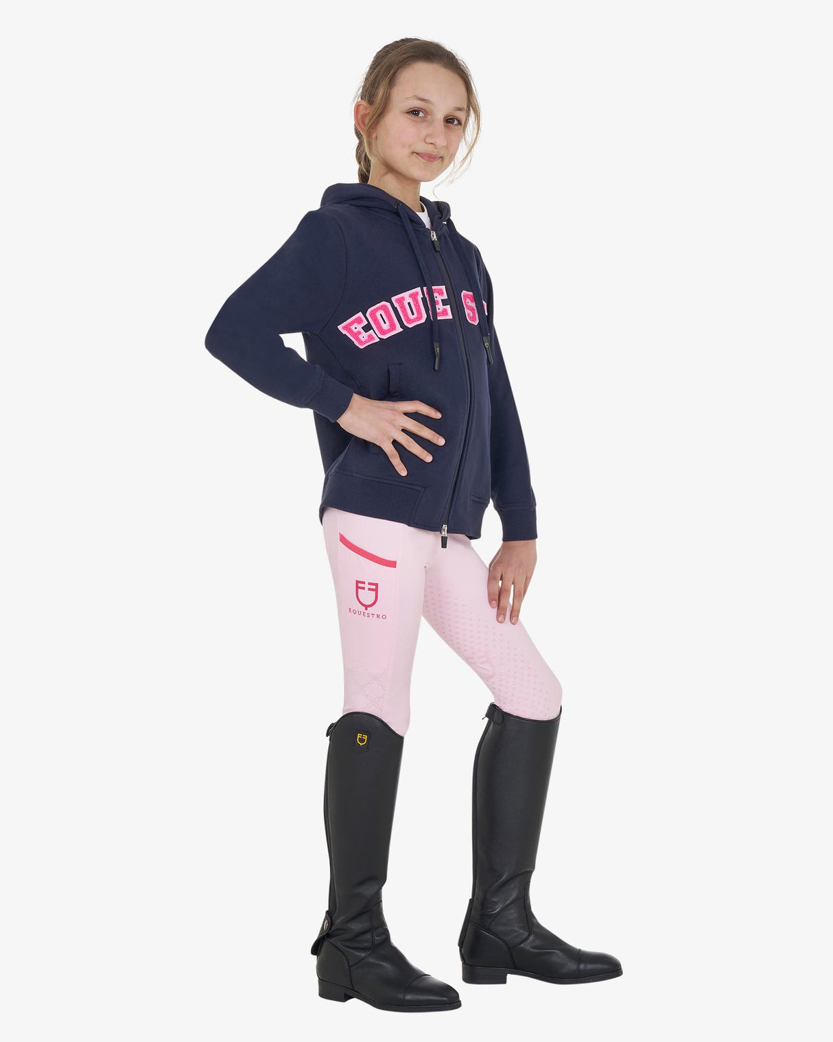 Equestro Kids' Hoodie With Zip And Sponge Lettering #colour_blue-fuscia