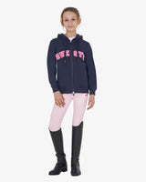 Equestro Kids' Hoodie With Zip And Sponge Lettering #colour_blue-fuscia