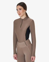 Women's long-sleeved training technical polo shirt - WALNUT