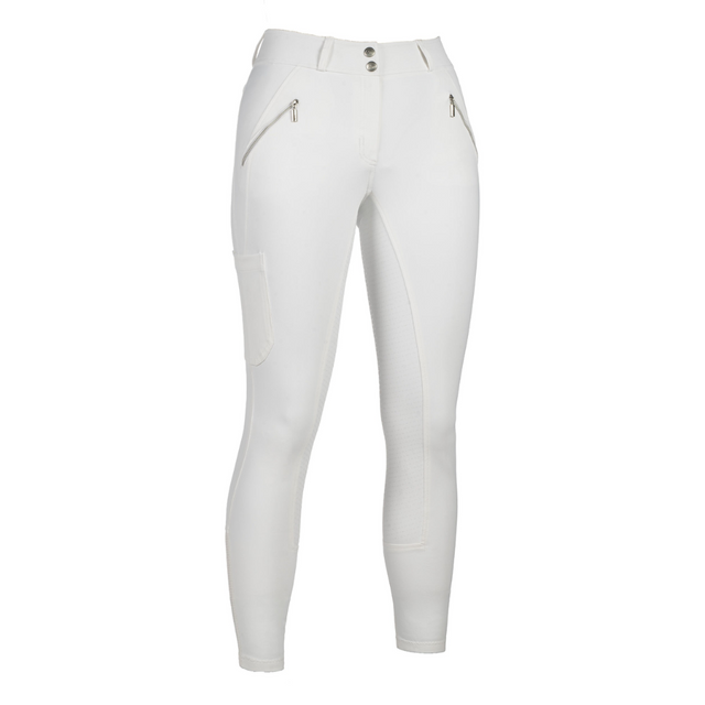 HKM Women's Silicone Full Seat Riding Breeches -Lia High Waist- #colour_white