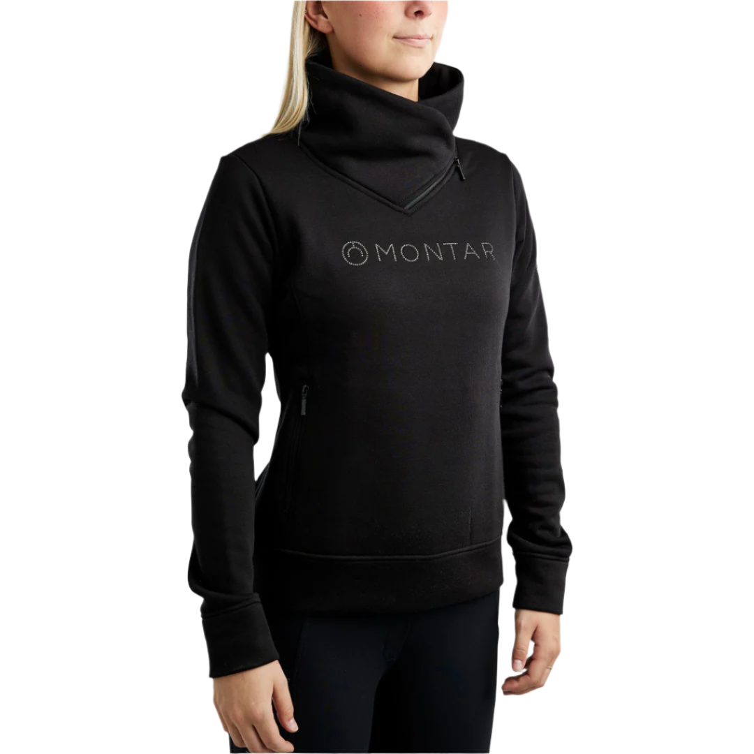 Montar MoNaja High Collar Sweatshirt with Gun Metal Crystal Logo #colour_black