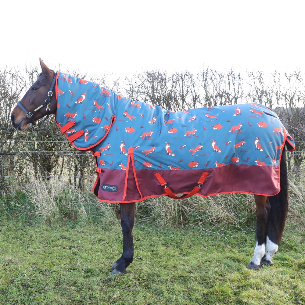 StormX Original Frivolous Fox 200g Combi Turnout Rug #colour_green-red-pumpkin