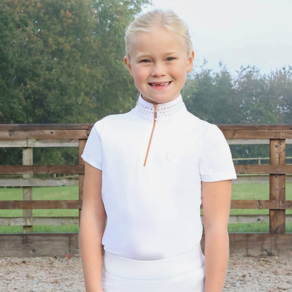 Hy Equestrian Children's Roka Royal Show Shirt #colour_white-rose-gold