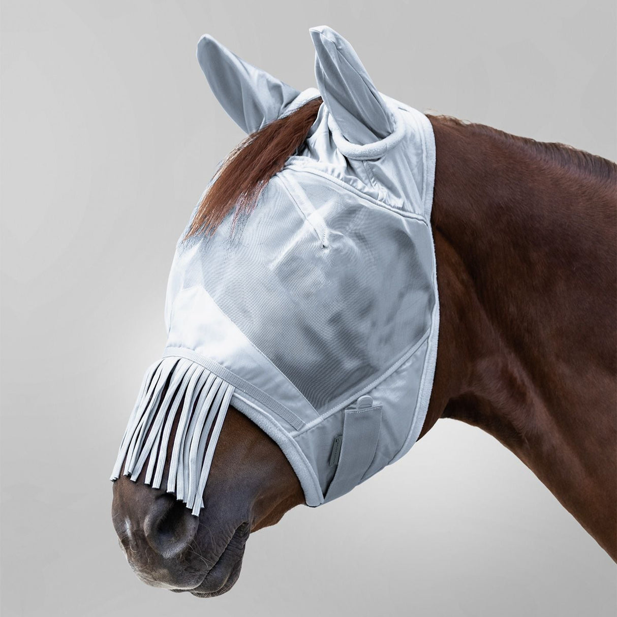 Waldhausen Premium Fly Mask with Ear Protection and Nose Fringe #colour_silver-grey