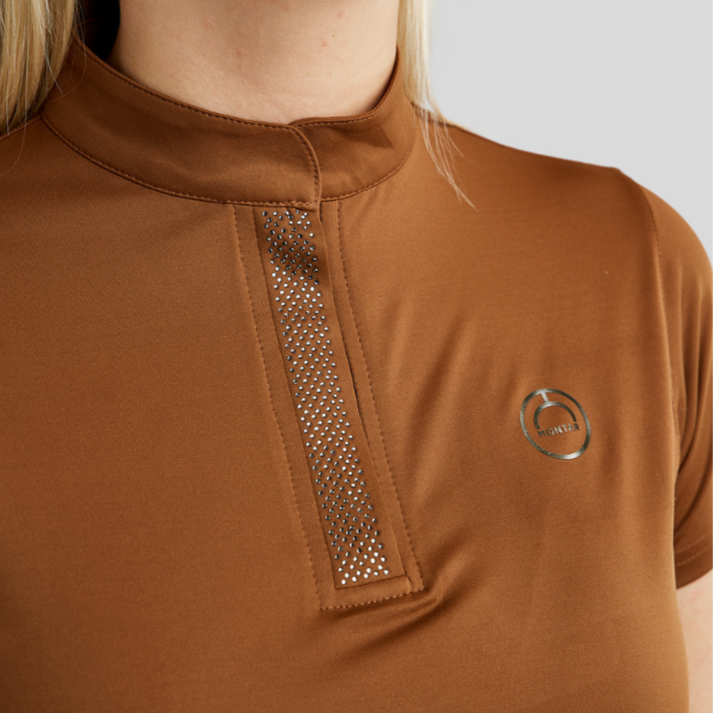 Montar MoBriella Short Sleeved Training Shirt with Gun Metal Crystals #colour_toffee