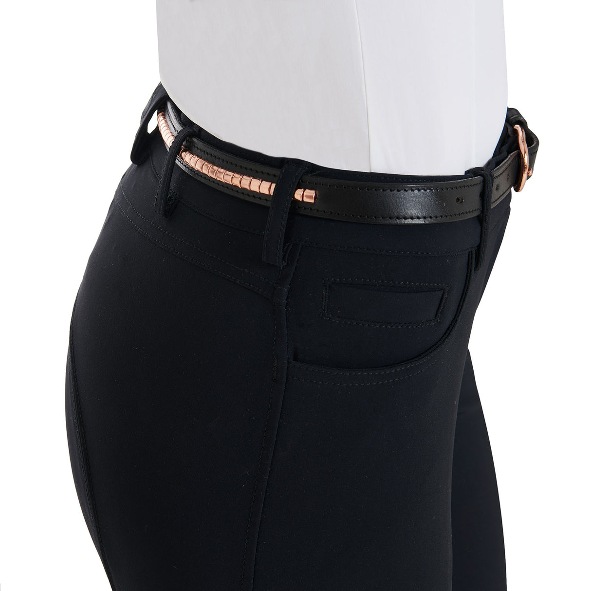 Equestro Leather Belt With Rose Gold Clincher #colour_black