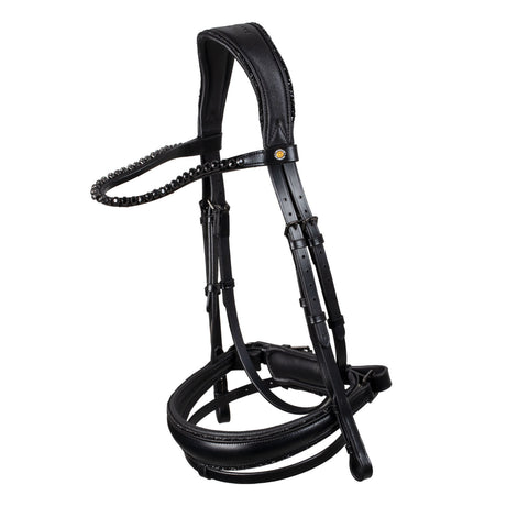 Anatomical leather dressage bridle with rhinestones