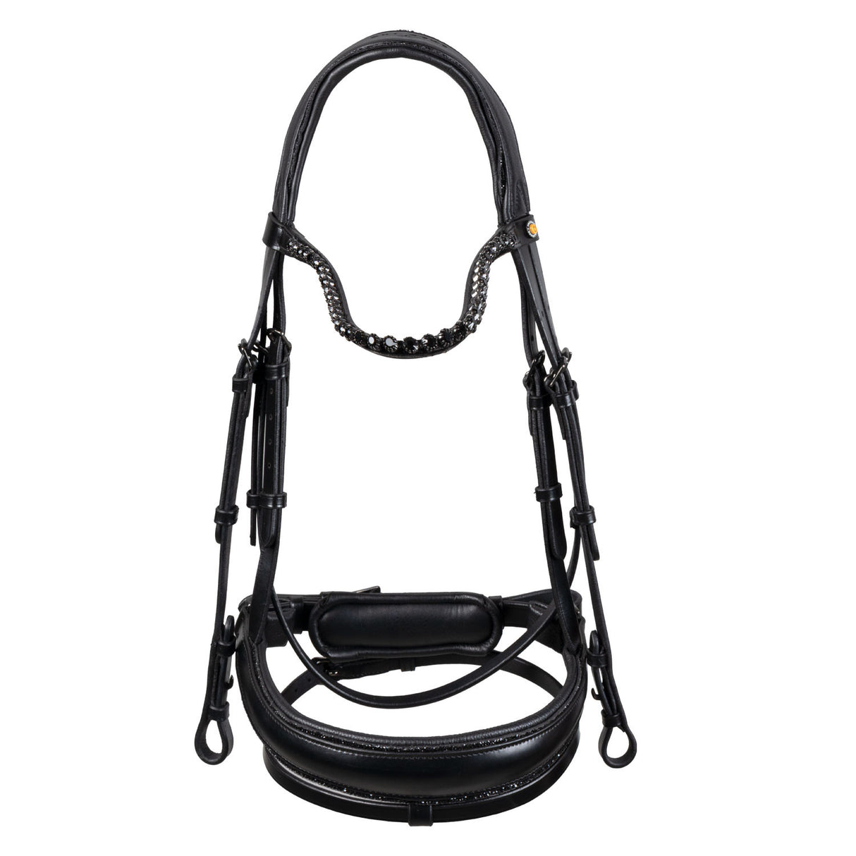 Anatomical leather dressage bridle with rhinestones
