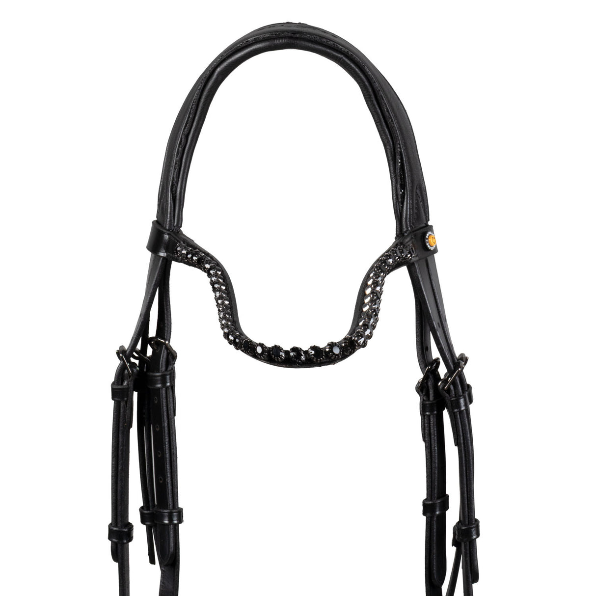 Anatomical leather dressage bridle with rhinestones