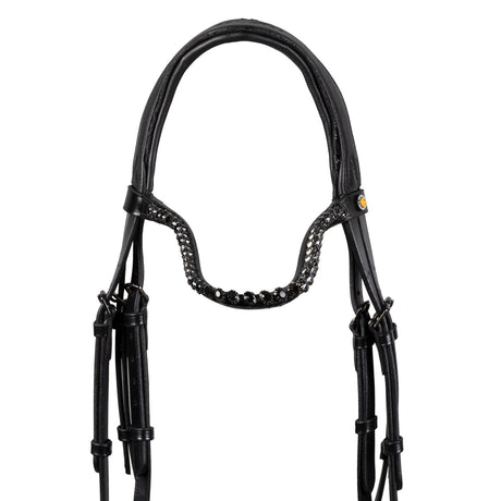 Anatomical leather dressage bridle with rhinestones