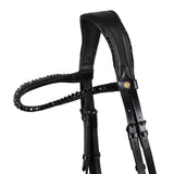 Anatomical leather dressage bridle with rhinestones