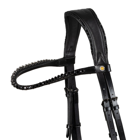 Anatomical leather dressage bridle with rhinestones