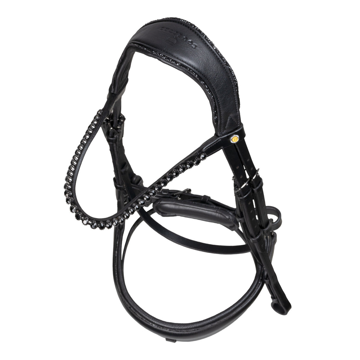 Anatomical leather dressage bridle with rhinestones