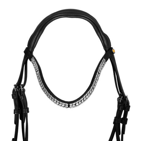 Black leather anatomical bridle with rhinestones
