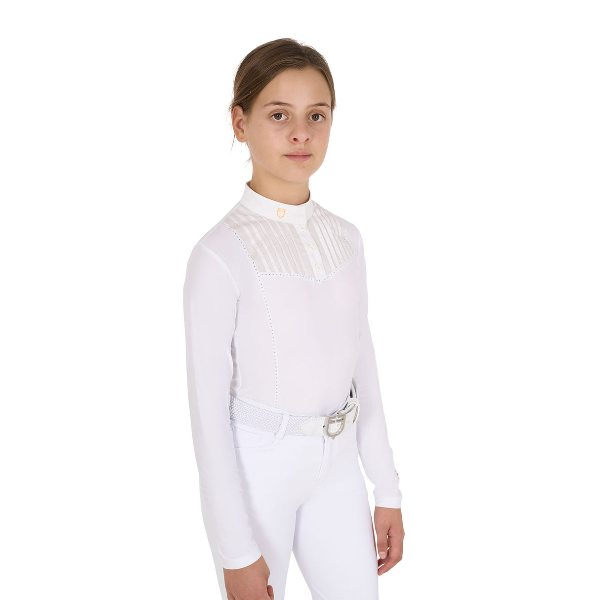 Equestro Girls' Slim Fit Competiton Polo Shirt Rhinestones #colour_white