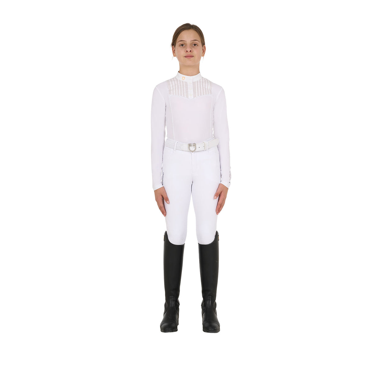 Equestro Girls' Slim Fit Competiton Polo Shirt Rhinestones #colour_white