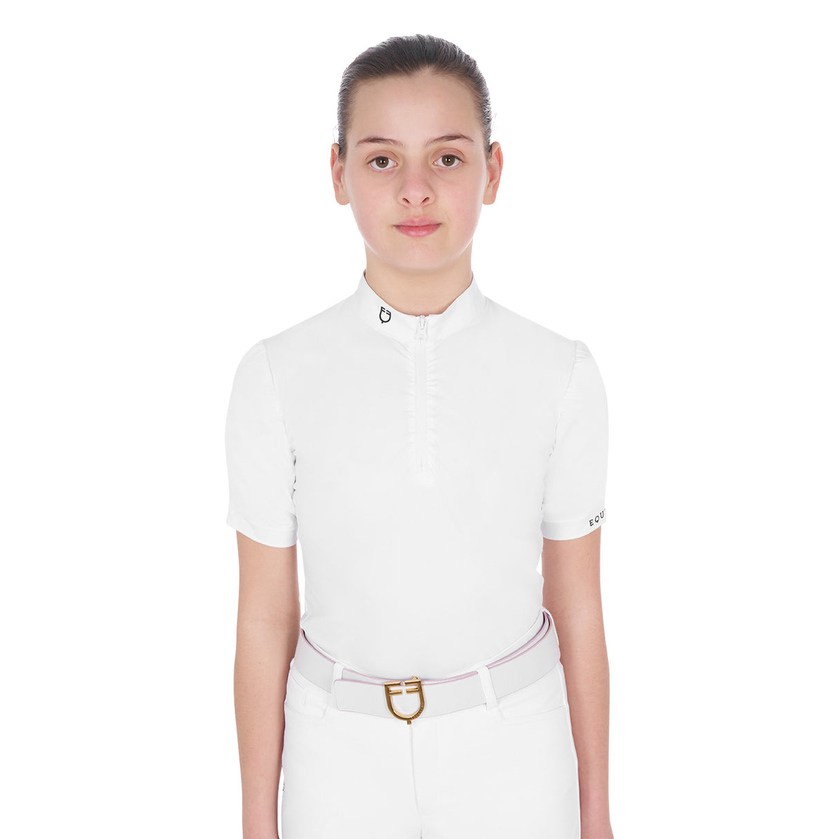 Equestro Girls' Slim Fit Competition Polo Shirt With Gathered Sleeves