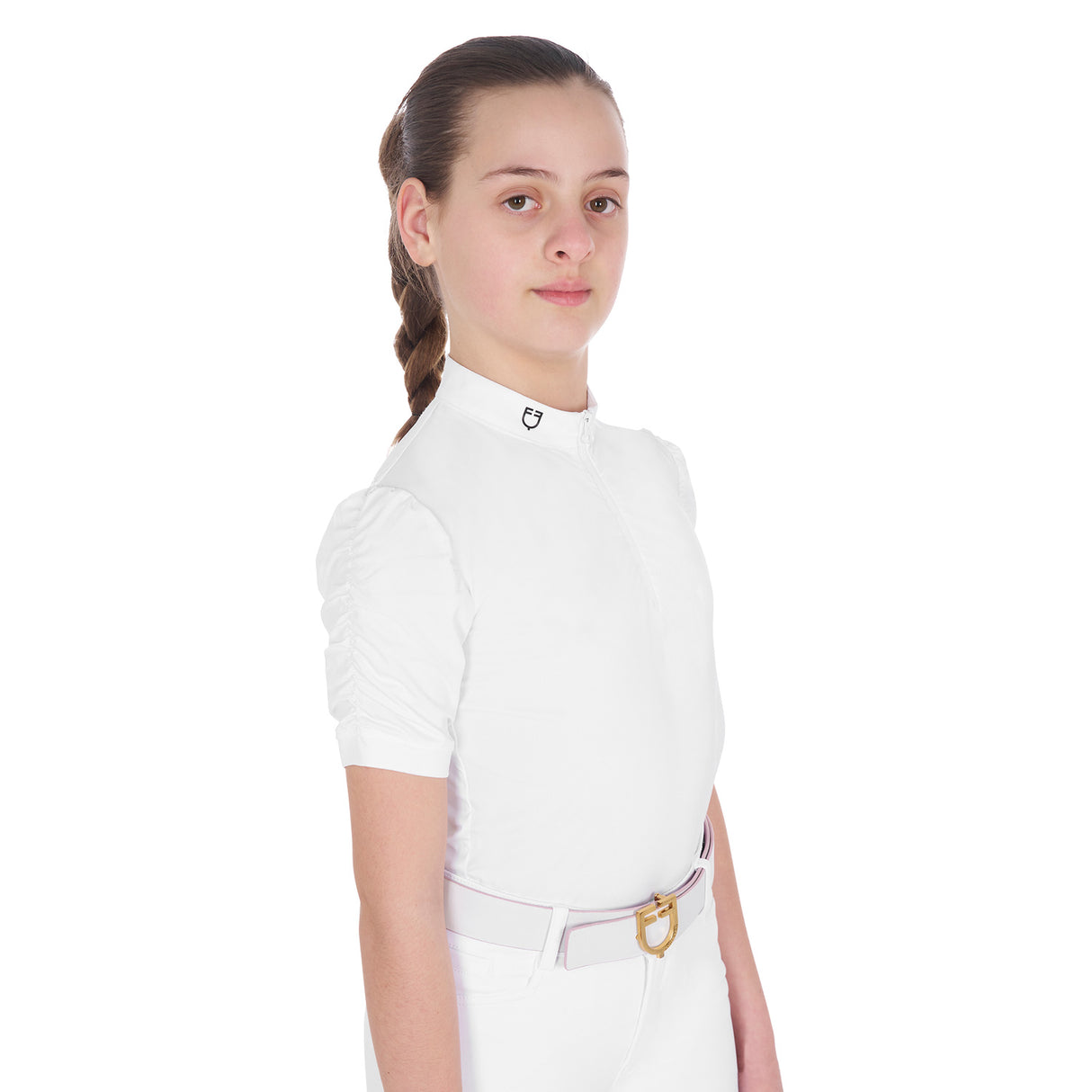 Equestro Girls' Slim Fit Competition Polo Shirt With Gathered Sleeves