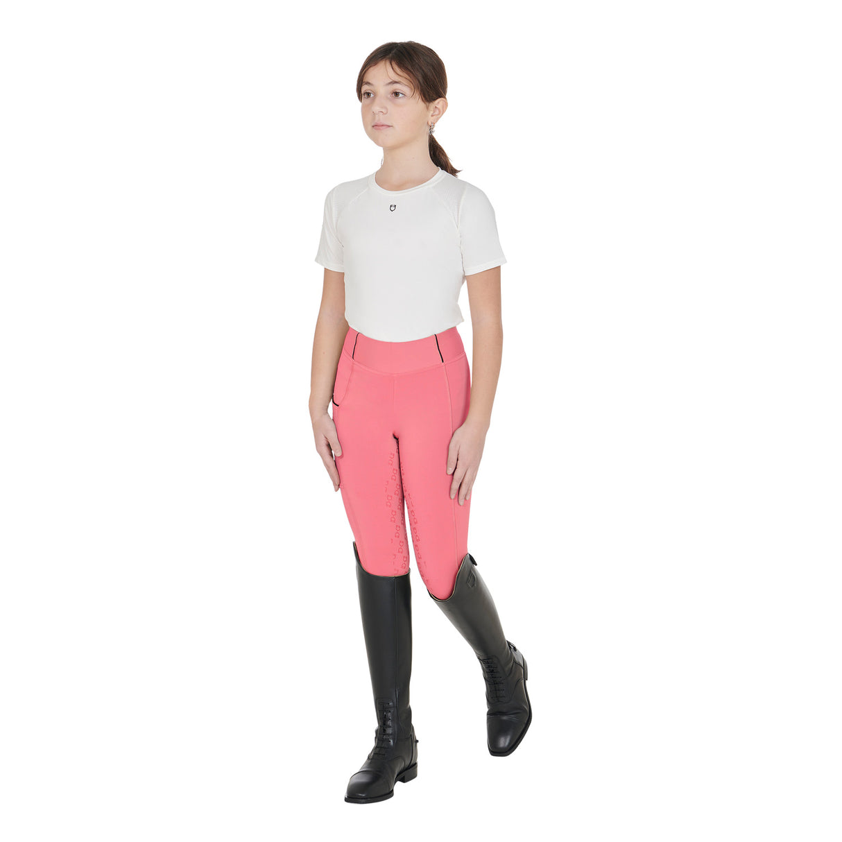 Equestro Girls' Slim Fit Grip Leggings With Logo