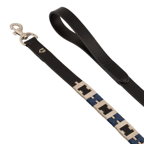 Equestro Leather Dog Leash With Geometric Pattern #colour_black