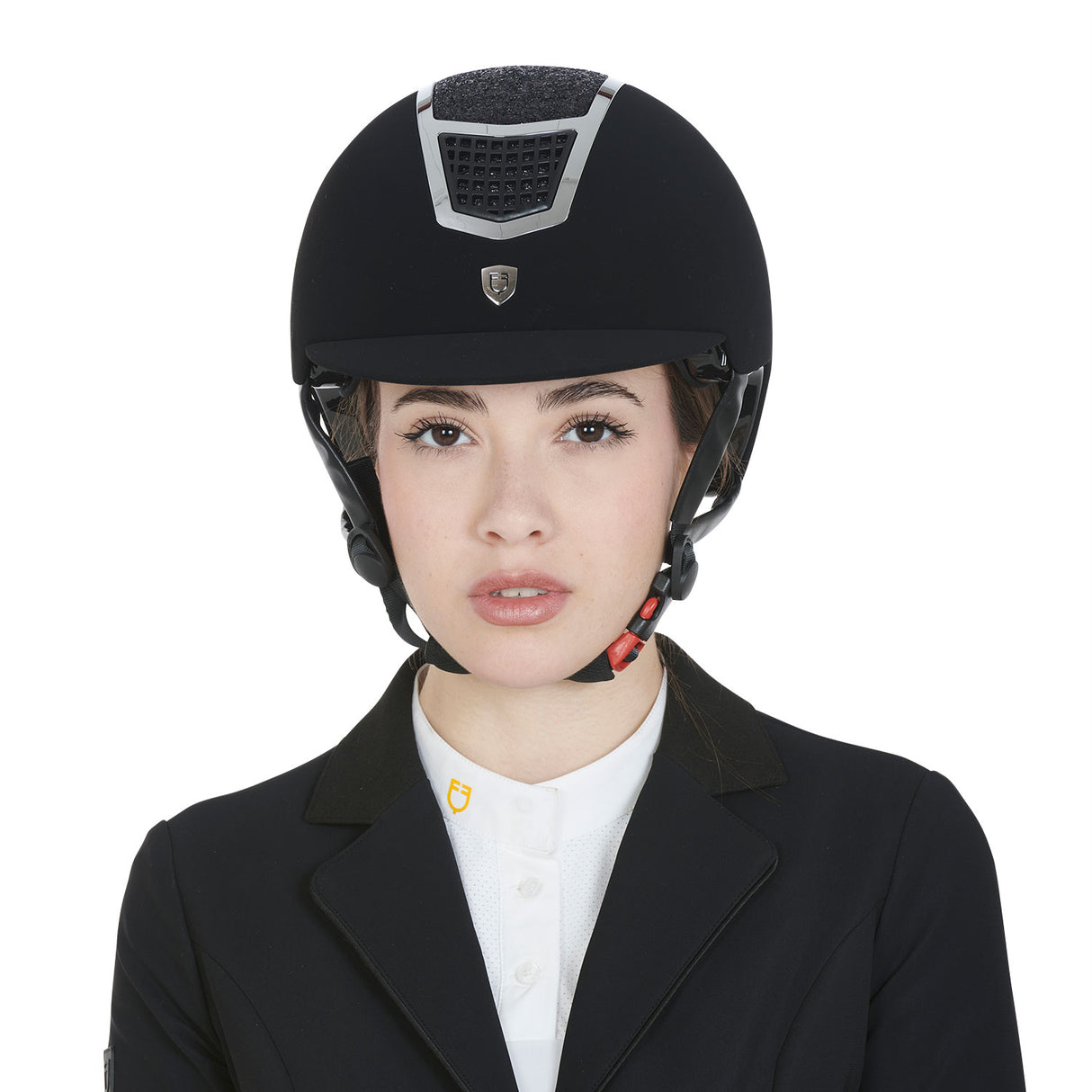Equestro Ultra-Light Velvet Helmet With Rhinestones #colour_black/silver