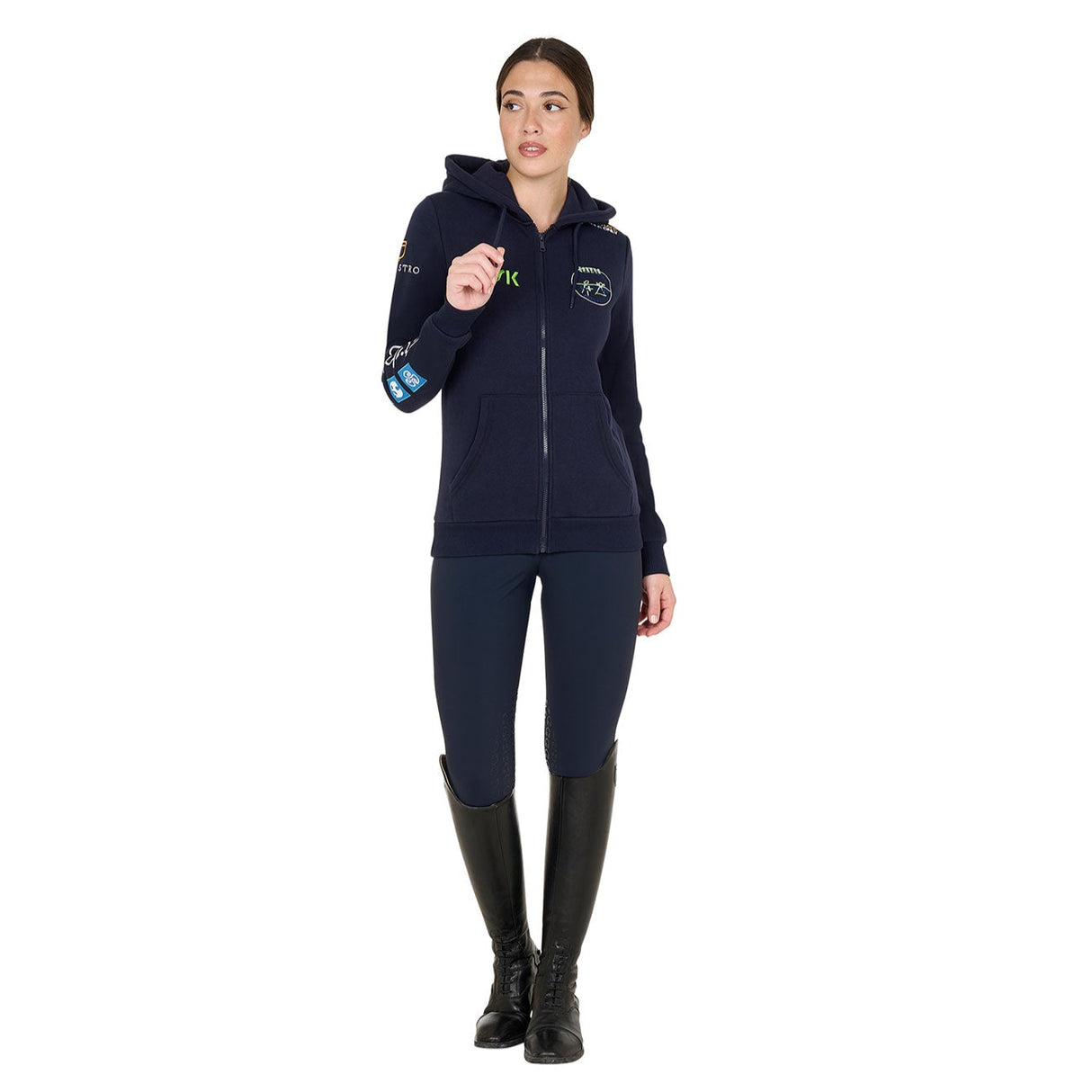 Equestro Women's Sweatshirt With Multi-Logo Hood #colour_blue