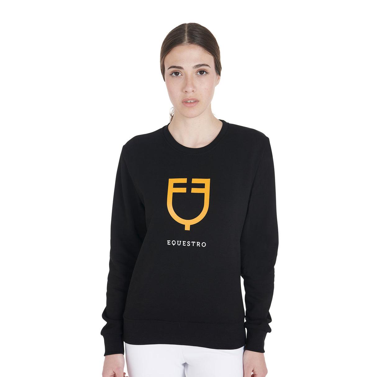 Equestro Women's Crewneck Sweatshirt With Central Logo #colour_black