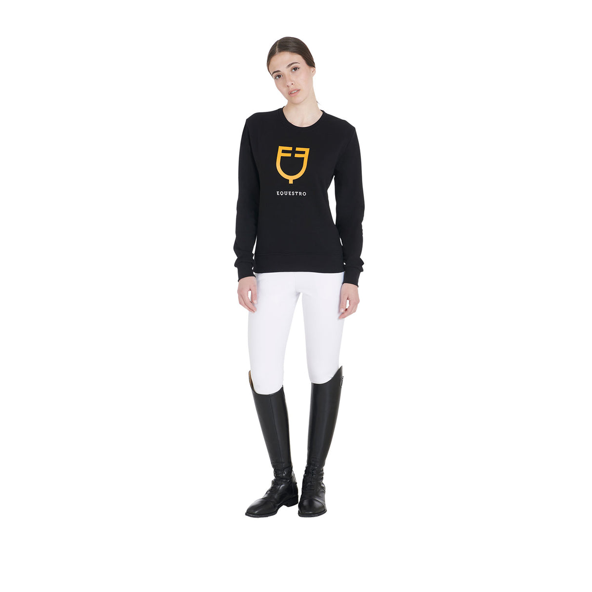 Equestro Women's Crewneck Sweatshirt With Central Logo #colour_black