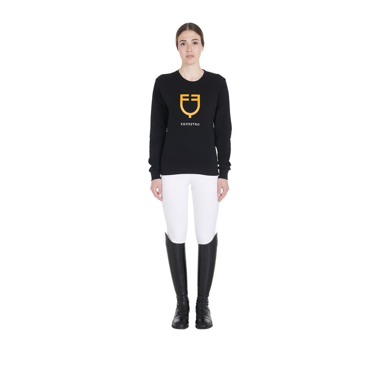 Equestro Women's Crewneck Sweatshirt With Central Logo #colour_black