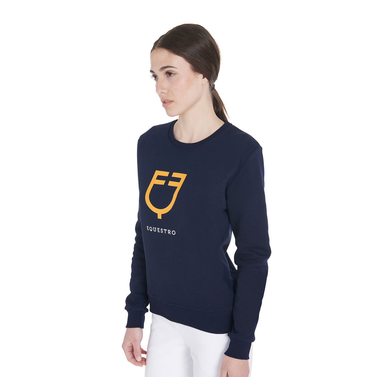 Equestro Women's Crewneck Sweatshirt With Central Logo #colour_blue