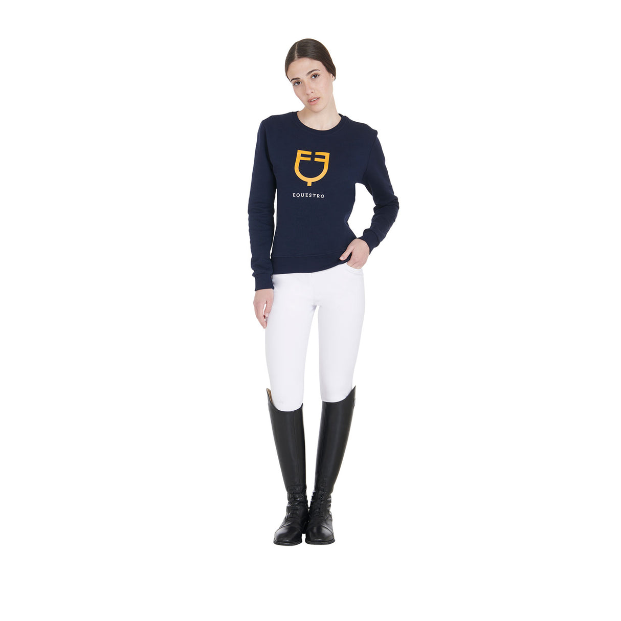 Equestro Women's Crewneck Sweatshirt With Central Logo #colour_blue